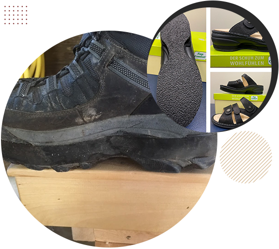 Photo collage showing examples of footwear modified by Stride.